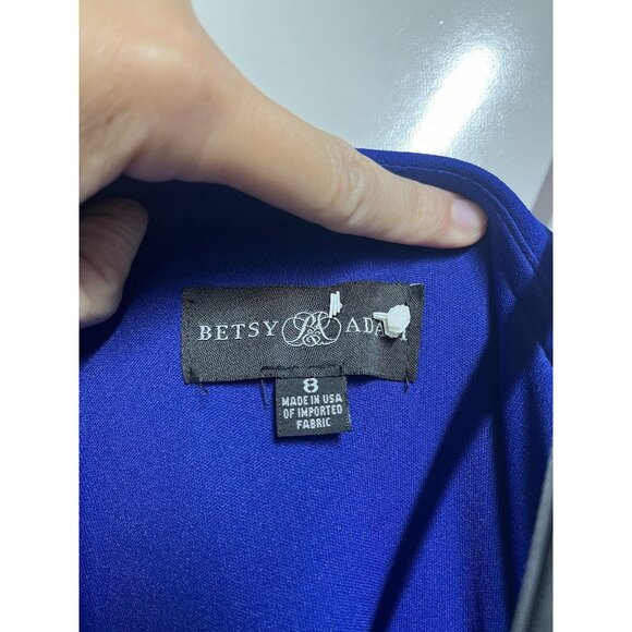 BETSY & ADAM Ruffled One Shoulder Maxi Gown Dress in Cobalt Blue Size 8 - Picture 6 of 9